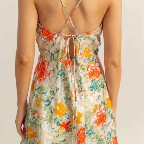 HYFVE Floral Cowl Neck Flirty Satin Mini Dress - Picture 6 of 11